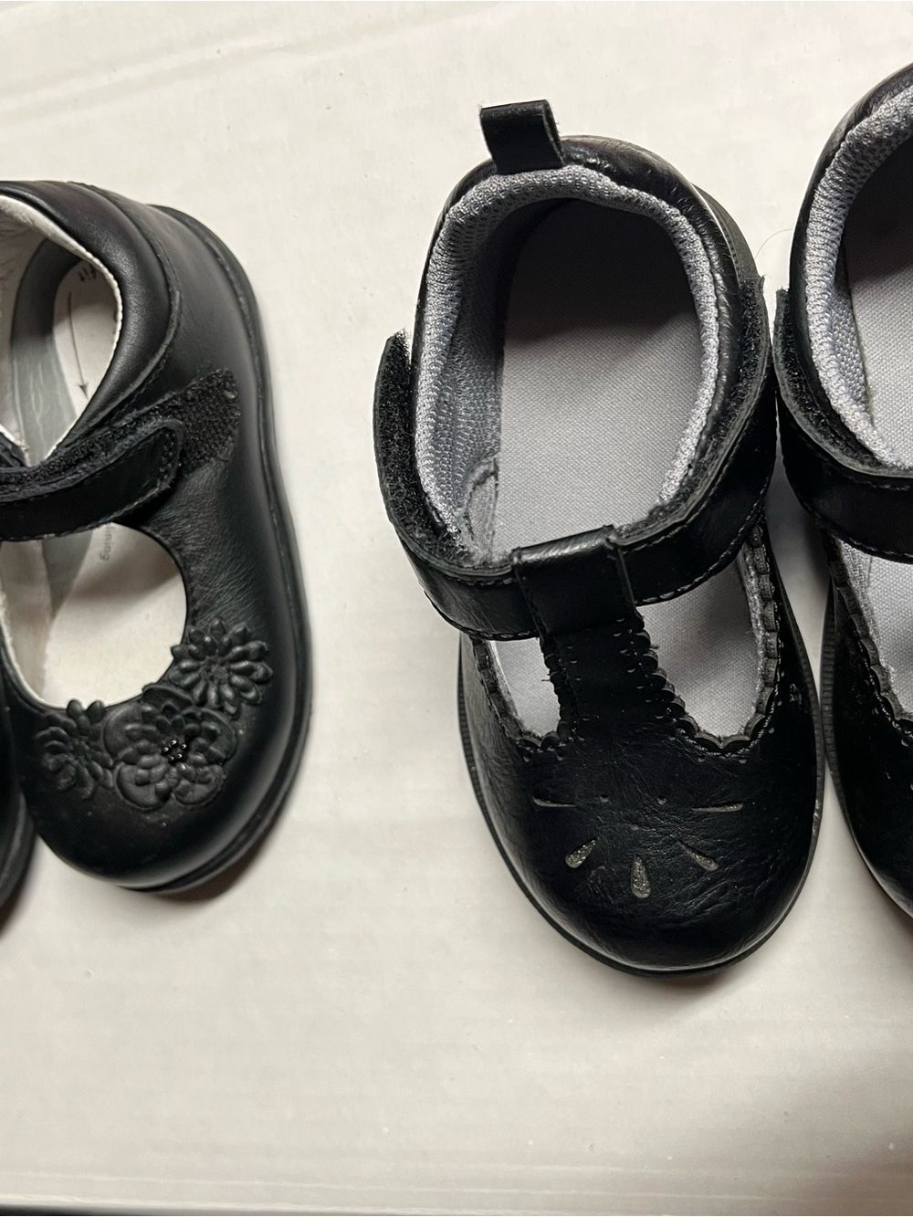 Stride Rite Girls Black T-Strap Dress Shoes with Floral Detail